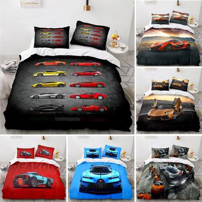 Sports Car King Queen Duvet Cover Cool Colorful Supercar Pattern Bedding Setfor Men Adult Race Car 3Pcs Polyester Quilt Cover