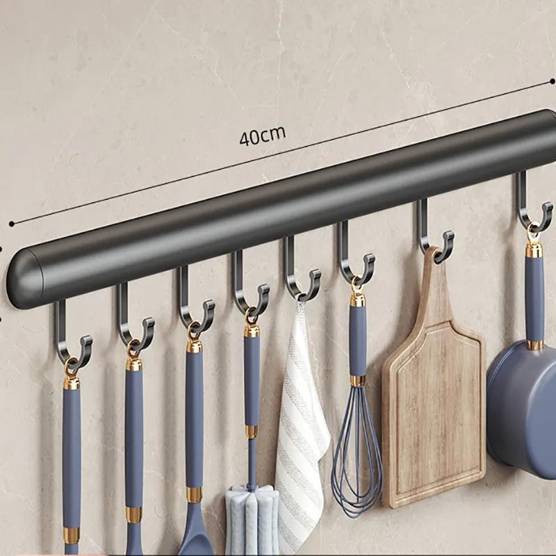 Kitchen Hooks Non Perforated Hanging Rods Kitchen Storage Racks Spatulas Spoons Hanging Racks Space Aluminum Hooks Wall Mounted Storage YLE516