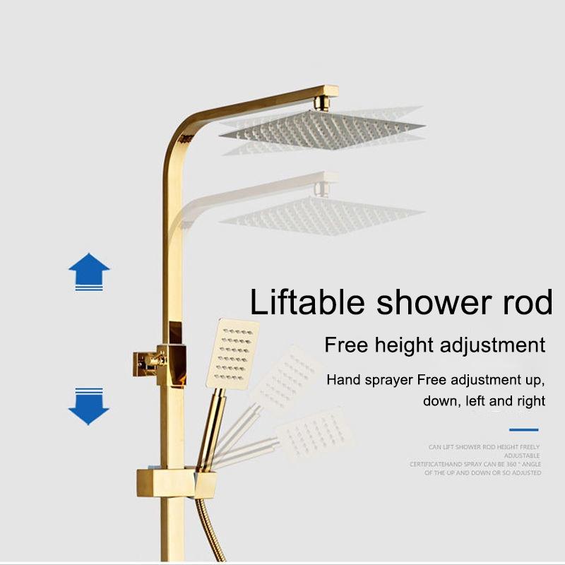 Set de duș 4 în 1 pentru duș auriu de lux cu pulverizator Robinet de apă pentru baie Baterie rece și caldă Duș din oțel inoxidabil