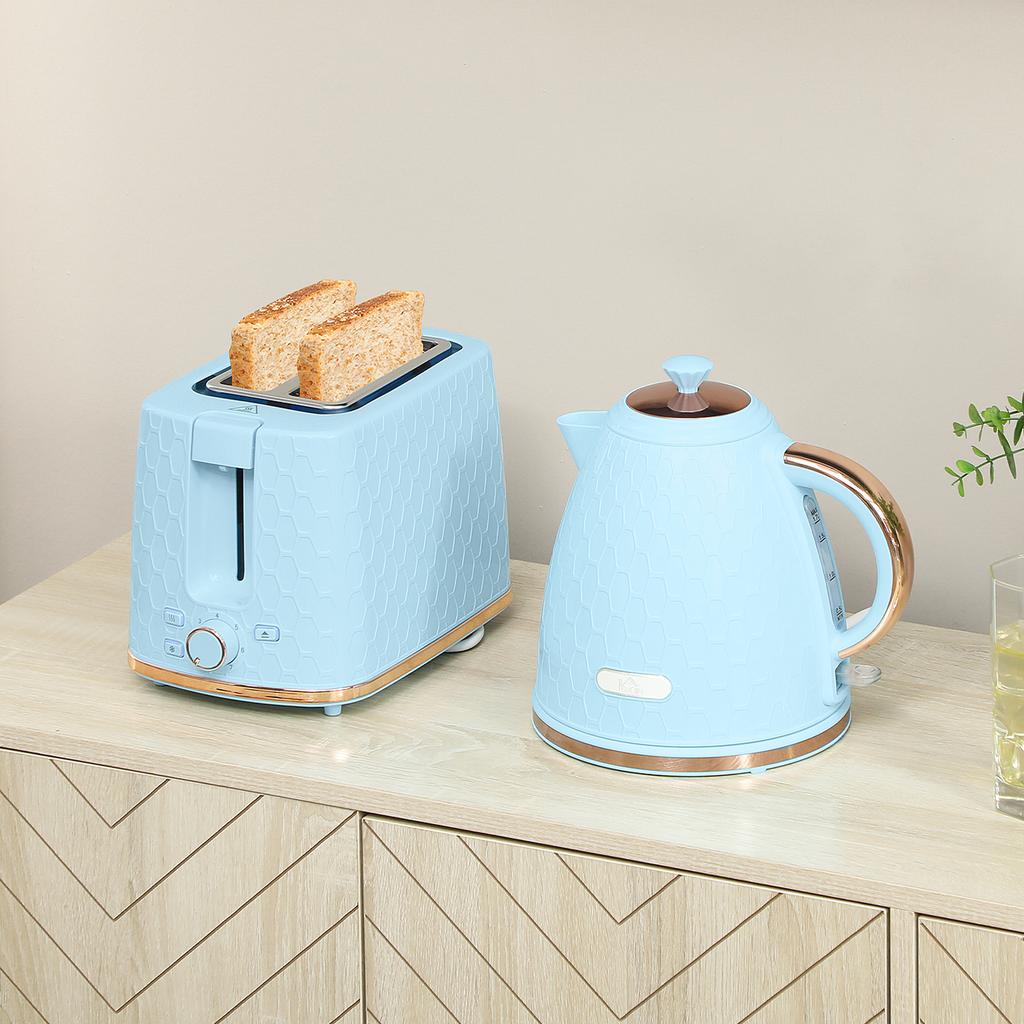 1.7L 3000W Fast Boil Kettle & 2 Slice Toaster Set, Kettle and Toaster Set with Auto Shut Off, Browning Controls, Light Blue