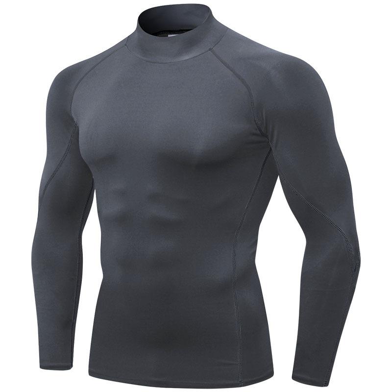 Men's High-Neck Fitness Sports T-Shirt Stretch and Quick-Drying Stand-Up Collar Sweater Long Sleeves