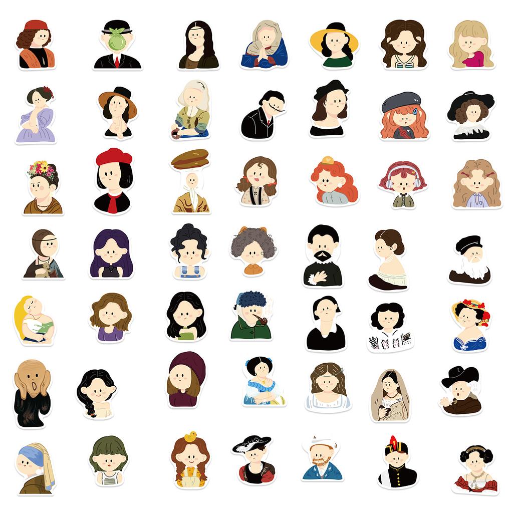 50 Cartoon Famous Paintings, Characters, Avatars, Graffiti Stickers, Guitar, Laptop, Suitcase, DIY Waterproof