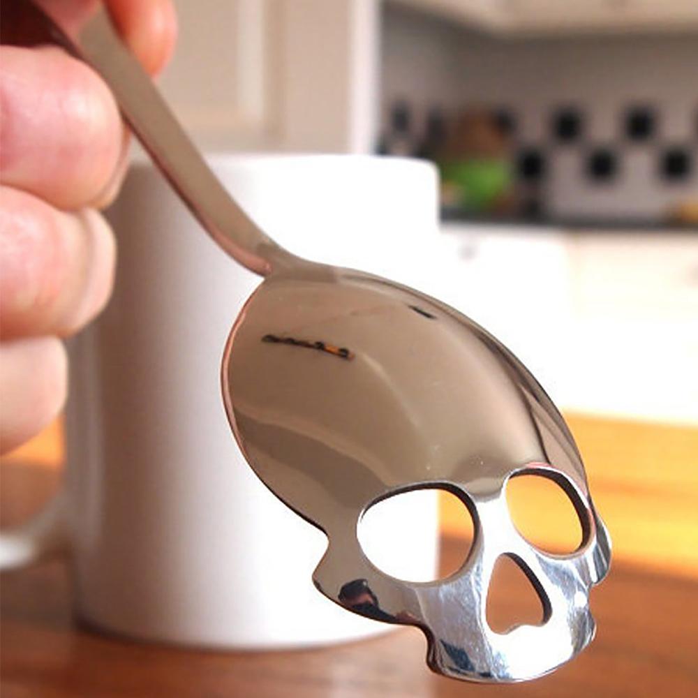 Stainless Steel Skull Coffee Spoon Creative Stirring Tea Spoon Dessert Sugar Spoon for Kitchen Bar Tableware
