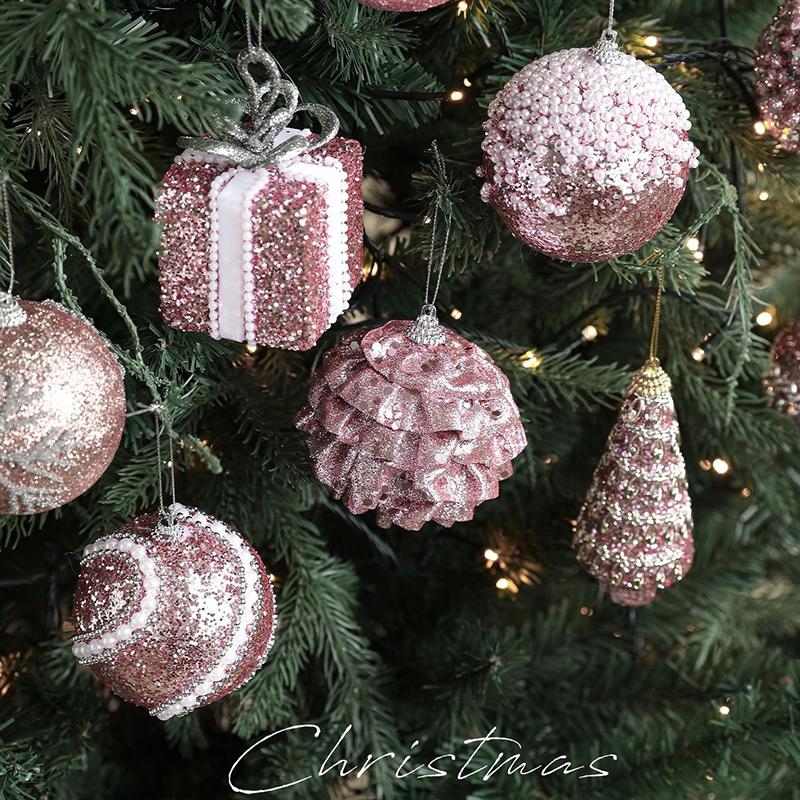 Christmas New Decorative Ball Pink Sparkling Pink Christmas Pendant Sparkling Christmas Tree Pendant Decor Navid Party Supplies