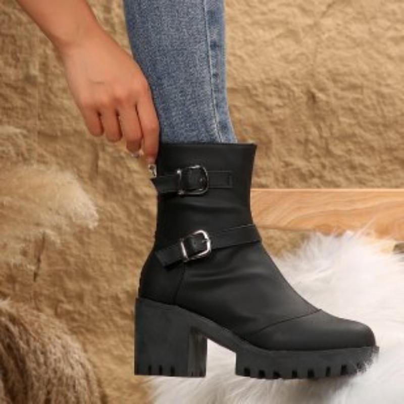 New Autumn and Winter New Fashion Boots Women's Belt Buckle Fashion High Heel Thick Bottom Versatile Women