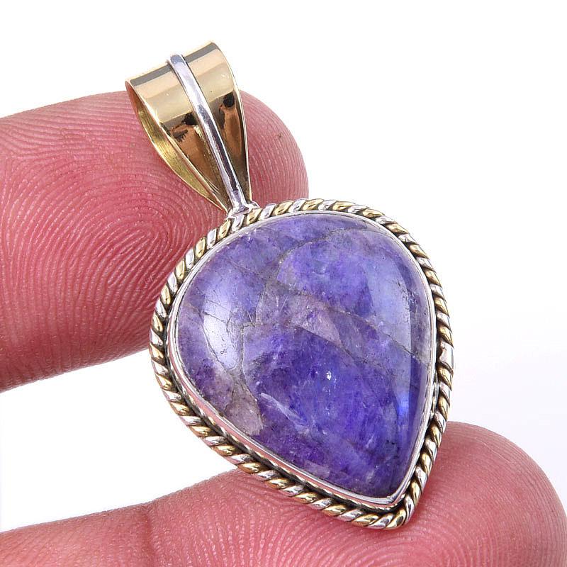 

Natural Purple Moonstone Gemstone 925 Solid Silver Two Tone Pendant 1.25 P1u80