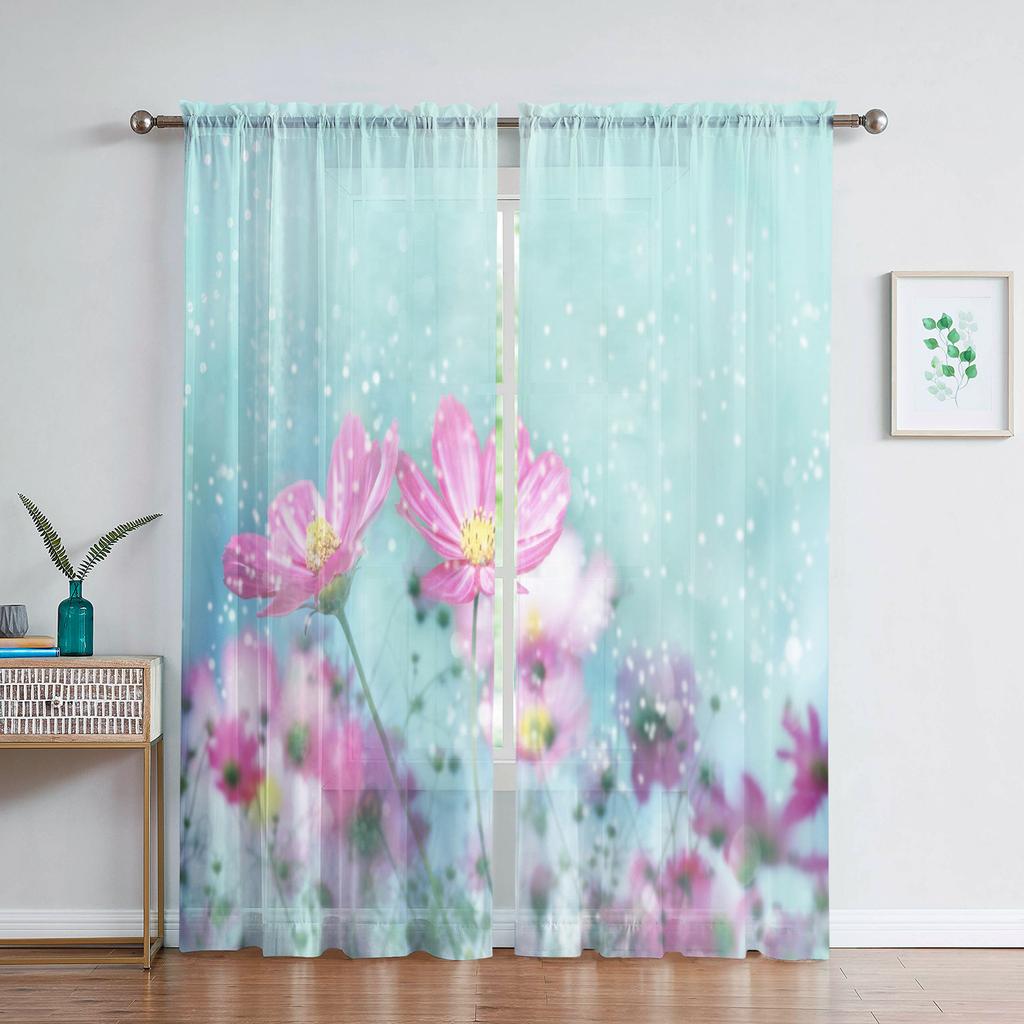 Romantyczna Różana Kwiatowa Żółte Kwiaty Przezroczysta Woalowa Zasłona do Salonu Domowej Kuchni Zielone Liście Motyl Okienna Tiulowa Zasłona