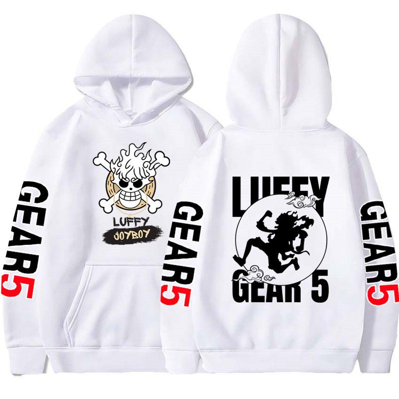 New Five-Speed Luffy Print Hoodie - One Piece Anime Long-Sleeve Fleece Top