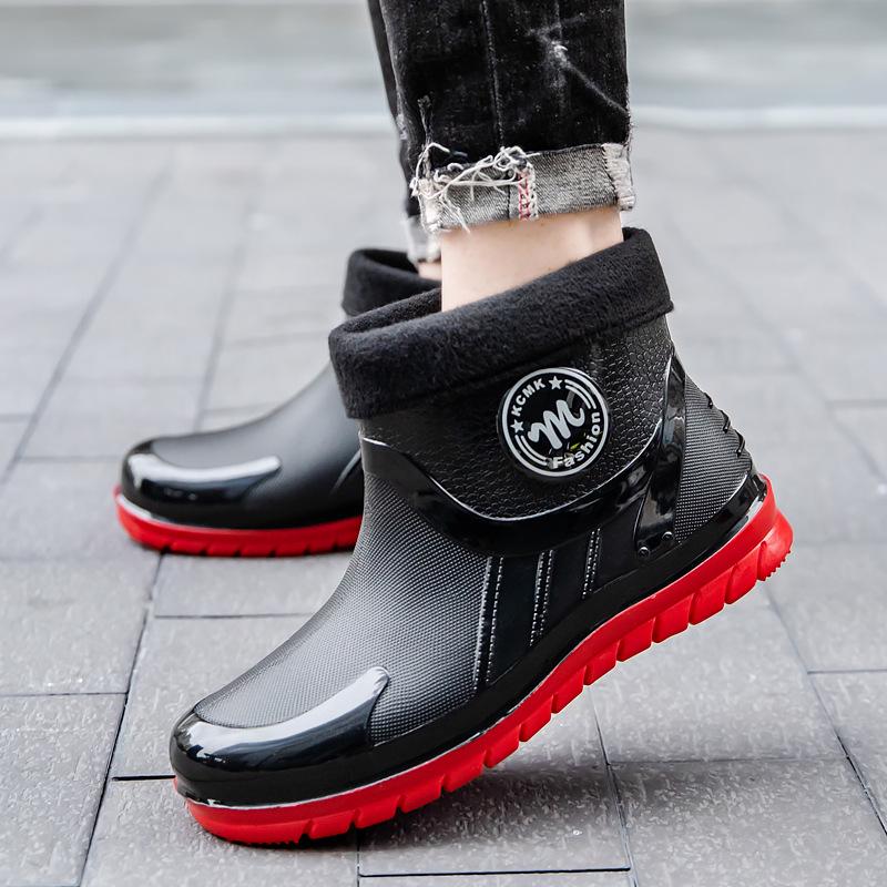 Botas de Lluvia Impermeables Antideslizantes para Hombre hasta el Tobillo con Forro de Terciopelo para Uso en Todas las Estaciones