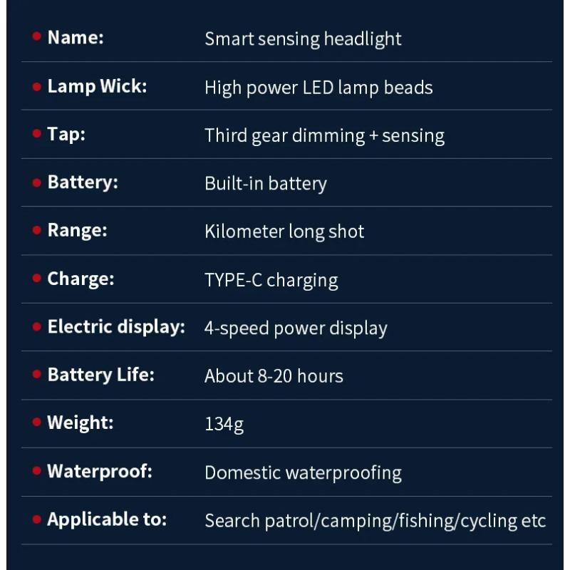 Super Bright Rechargeable Sensor Headlight 1200mAh High Power Headlamp Waterproof Emergency Fishing Camping Lantern Head Torch