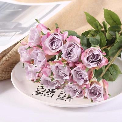 Ramo de 12 Rosas Falsas Tallo Largo Flores Artificiales de Seda Rosas Realistas para Decoración de Mesa para Hogar Boda Interior Exterior Fiesta