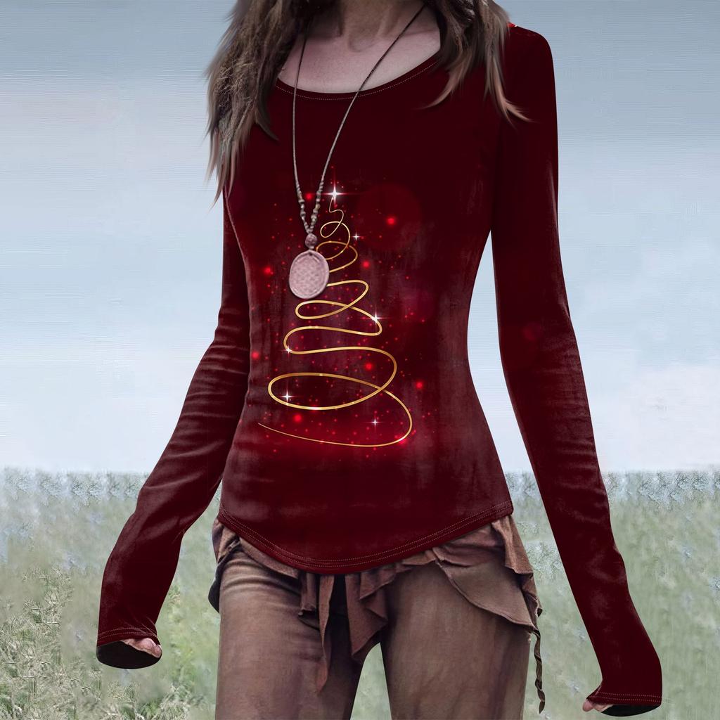Moda Donna Casual Mori Slim Manica Lunga Stampa Halloween Girocollo Regolare Top
