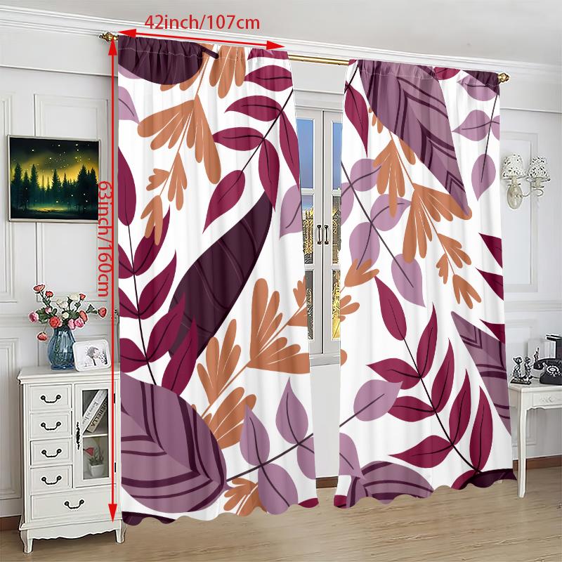 2PCS- Purple Leaf - Printed Curtain - Polyester Material - Suitable for Bedrooms, Living Rooms, Study Rooms, Private Spaces