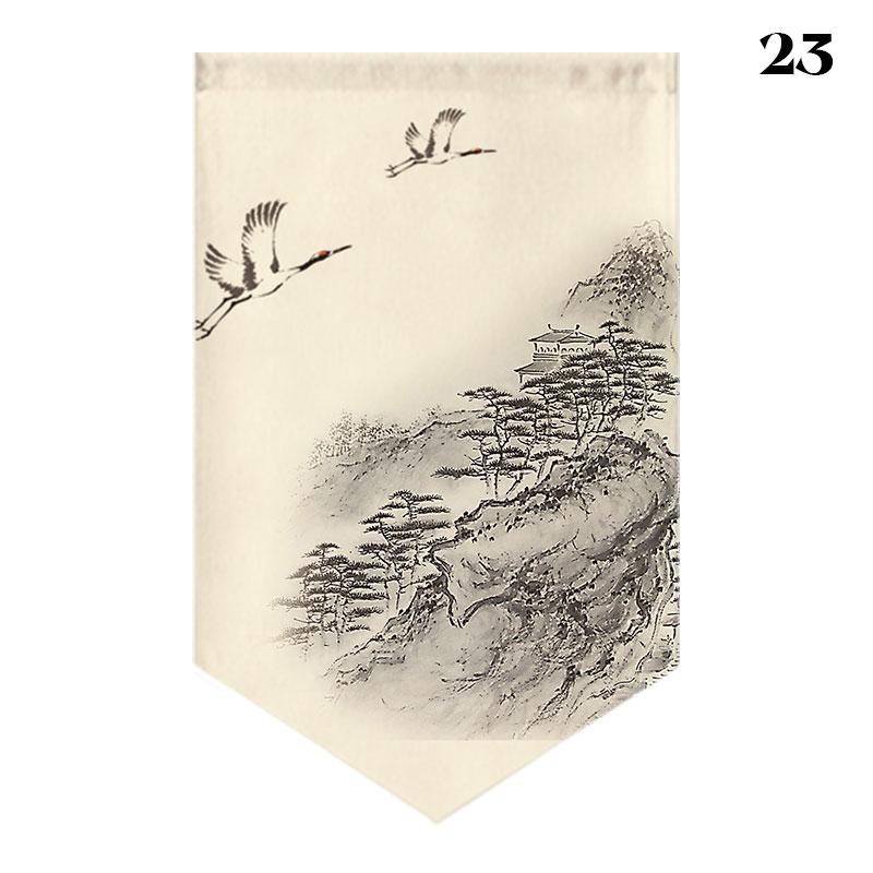 Chinese Landscape Painting Short Curtain Restaurant Cafe Decor Noren Home Window Decor Hanging Half Curtain Kitchen Partition