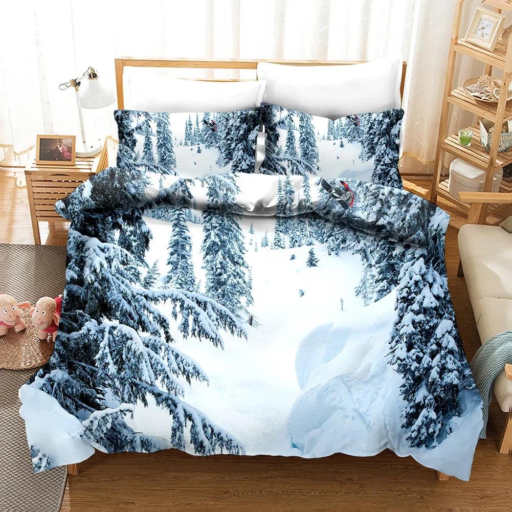 

Ski Duvet Cover Set Microfiber Extreme Sports Theme Twin Bedding Winter Sport Ski Snow Mountain Landscape Queen King Quilt Cover EU Single(135x200cm)