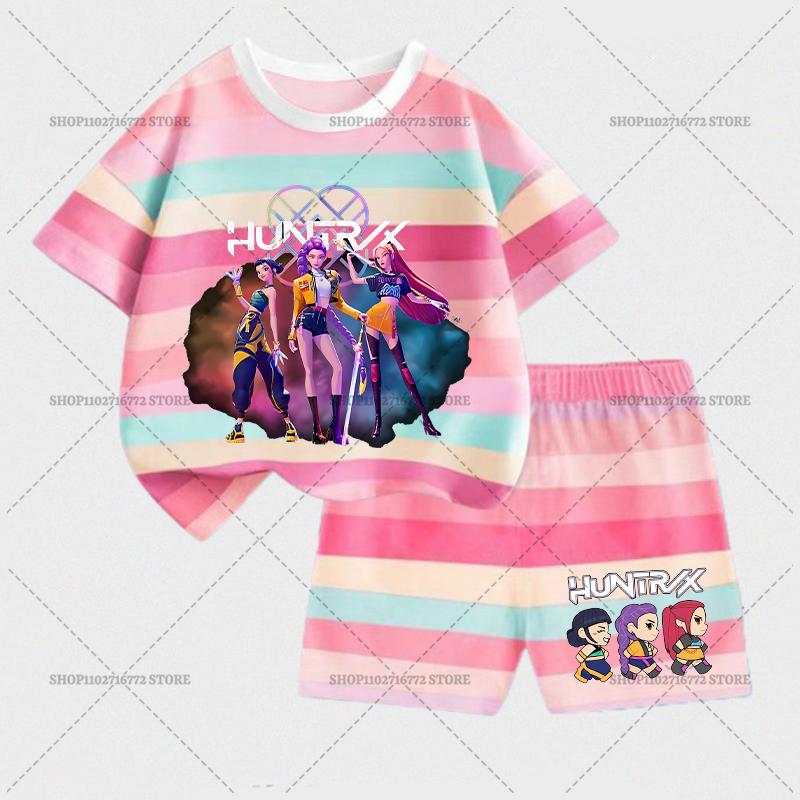 

K-Pop Мисливці на демонів Дитячий Комплект з коротким рукавом і шортами Модний Літній Дитячий Одяг для Хлопчика Малюка Бавовняна Футболка Штани Вбрання для Дівчинки Спортивні костюми 160cm