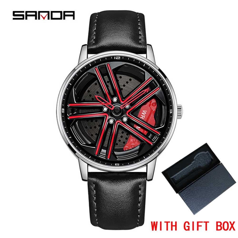 SANDA Happy People Fashion Men Watches Top Luxury Quartz Watch Waterproof 360 Rotating Car Wheel Dial Watch For Male Sport Clock