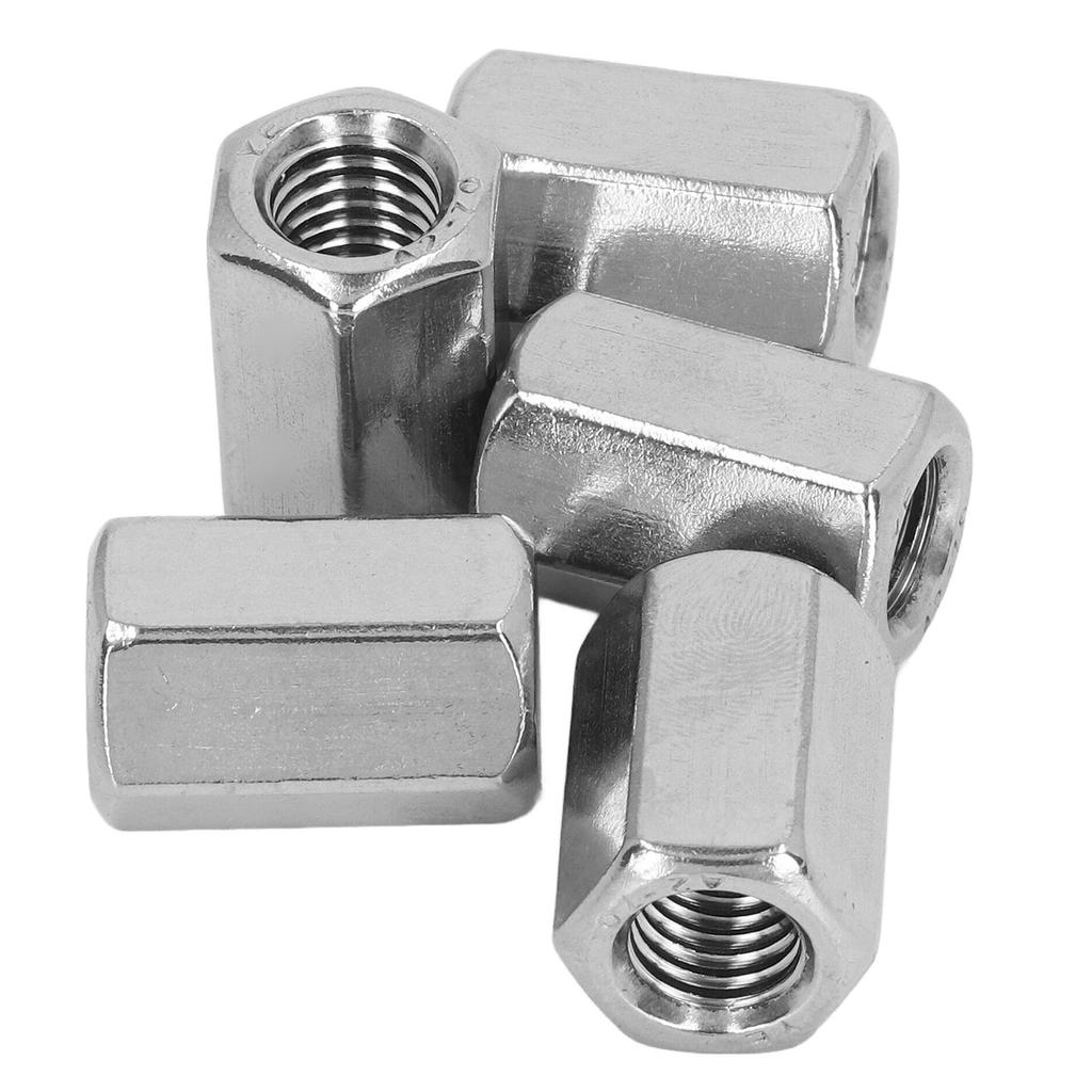 5PCS Hex Connection Nut M12 X 1.75 19 L30mm Stainless Steel Rustproof 6 Sides Long Rod Nut for Installation