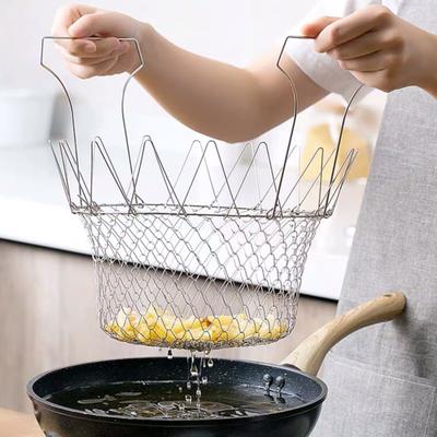 Zusammenklappbarer Salatkorb aus Edelstahl, Küchensieb für frittierte Lebensmittel, rostfreier Ölfilterkorb für Obst, Pommes Frites, Gemüse