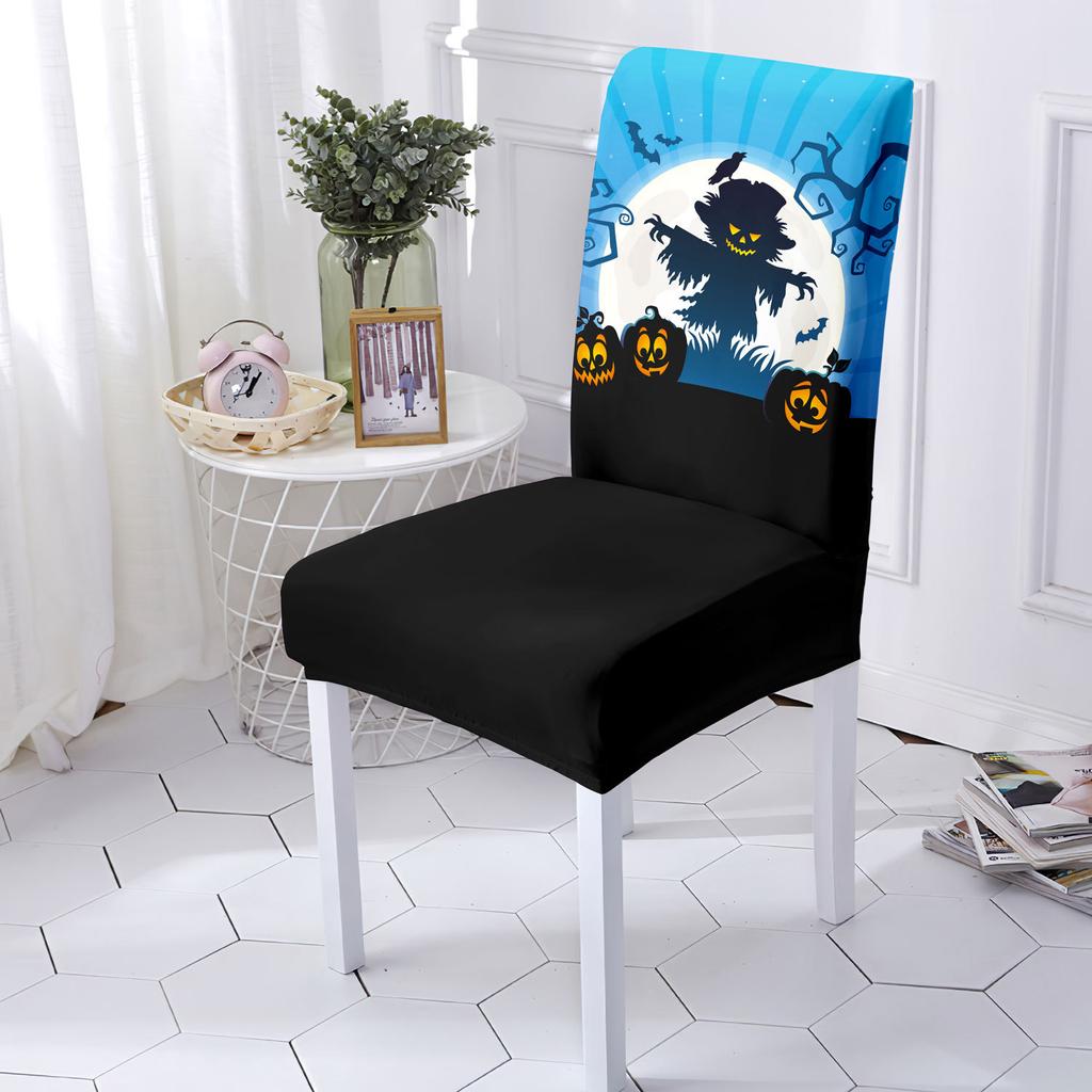 Halloween Chair Cover Milk-Silk Fabric Decorative Soft Elastic Printed Chair Cover Hotel Event Home Universal Seat Protector