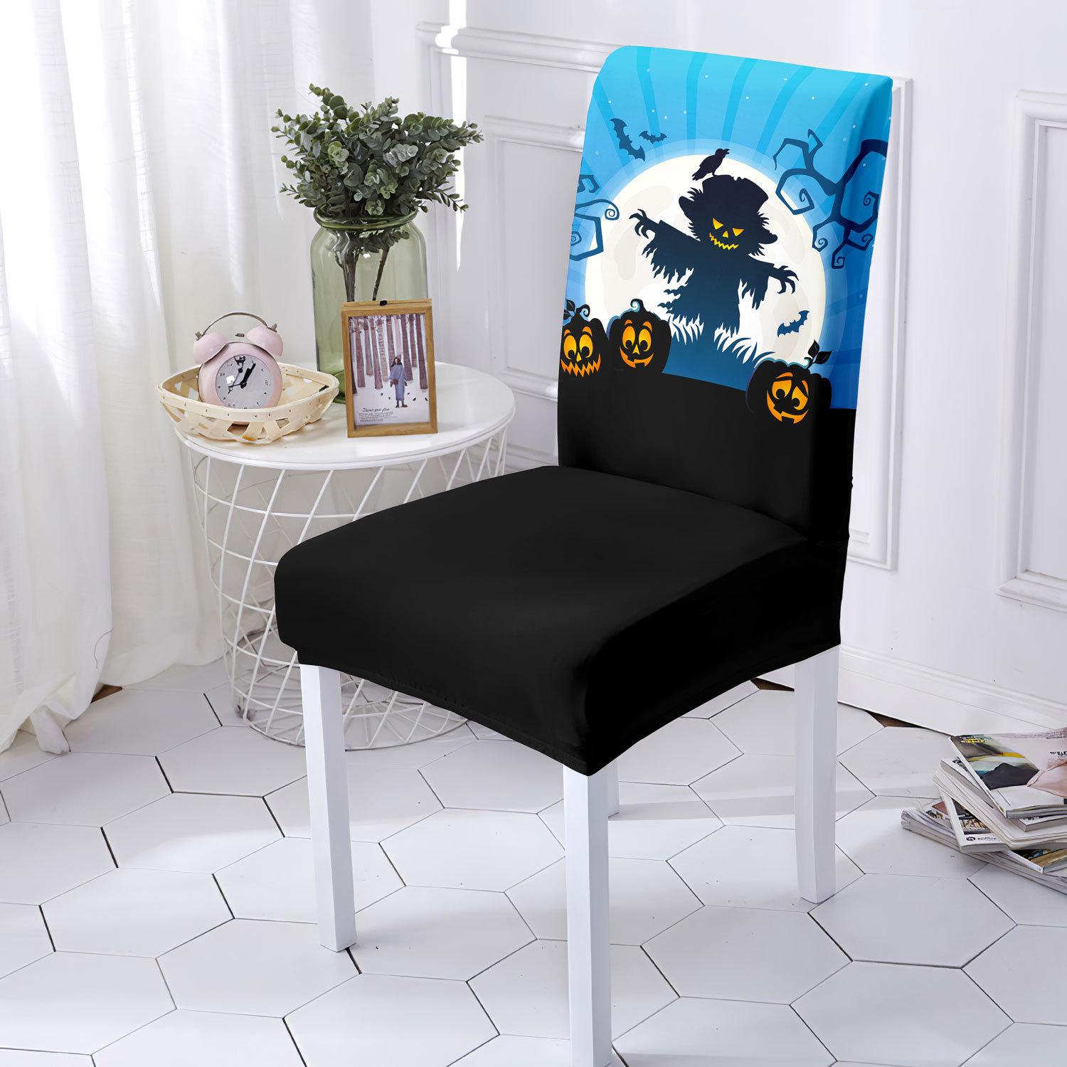 

Halloween Chair Cover Milk-Silk Fabric Decorative Soft Elastic Printed Chair Cover Hotel Event Home Universal Seat Protector 1 pc синий