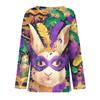 Women's Fashion Casual Slit Hem Round Neck Long Sleeve Loose Printed T-Shirt Top