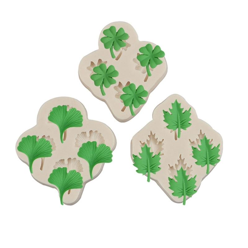 5Pcs Small Freshes Fondant Silicone Mold Ginkgos Bilobas Leaf Four-leaf Clover and Chocolate Decorative Cake Mold