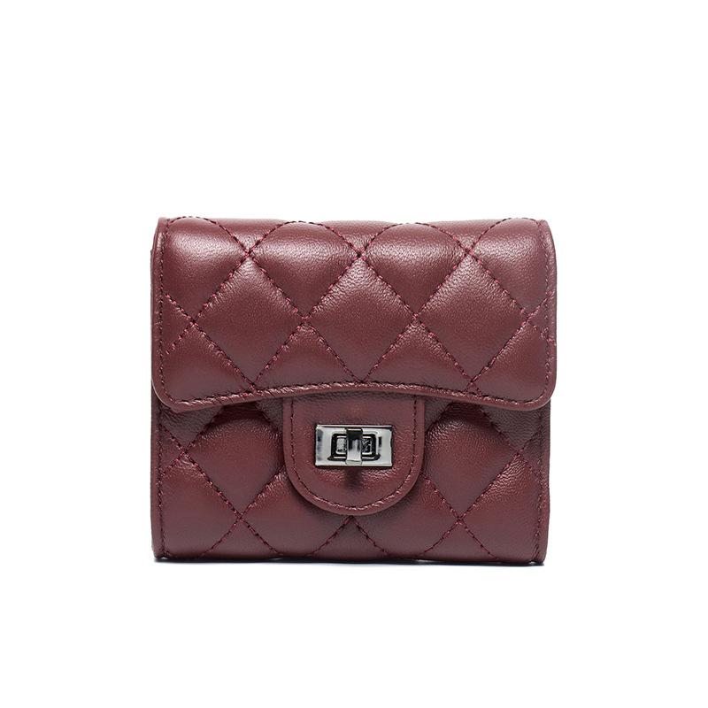Short Wallet Women's Lambskin Classic Rhombus Pattern Three-fold Wallet New Large-capacity Leather Card Bag Wallet Women