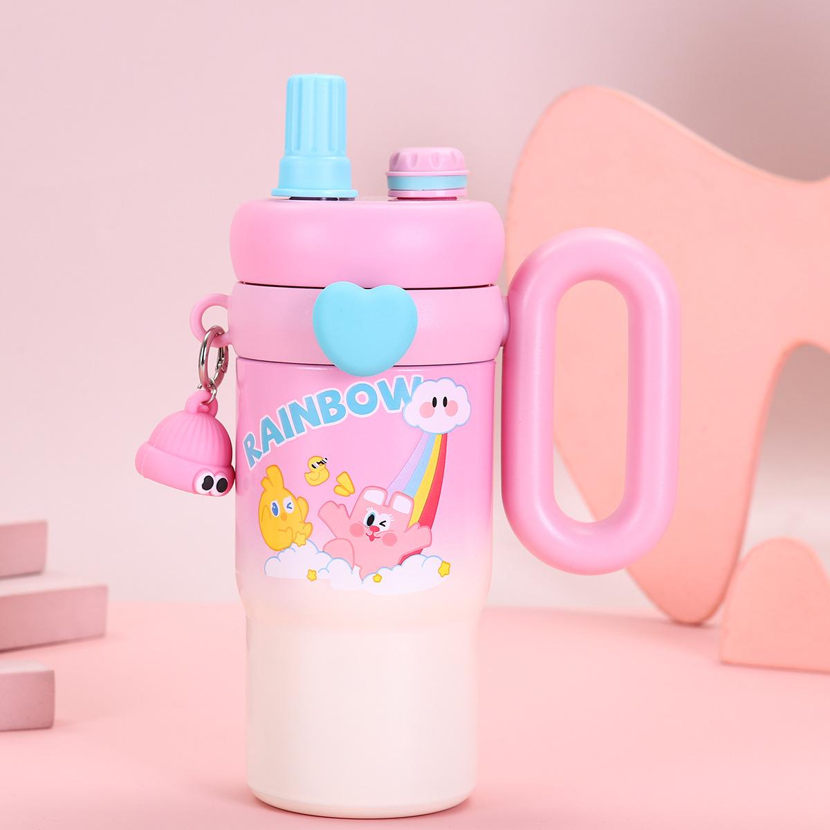 

Новая термокружка с мультяшной фигуркой из нержавеющей стали для девочек, большая емкость, соломенная кружка, высокий уровень внешнего вида, ледяная кружка Bully 850ml