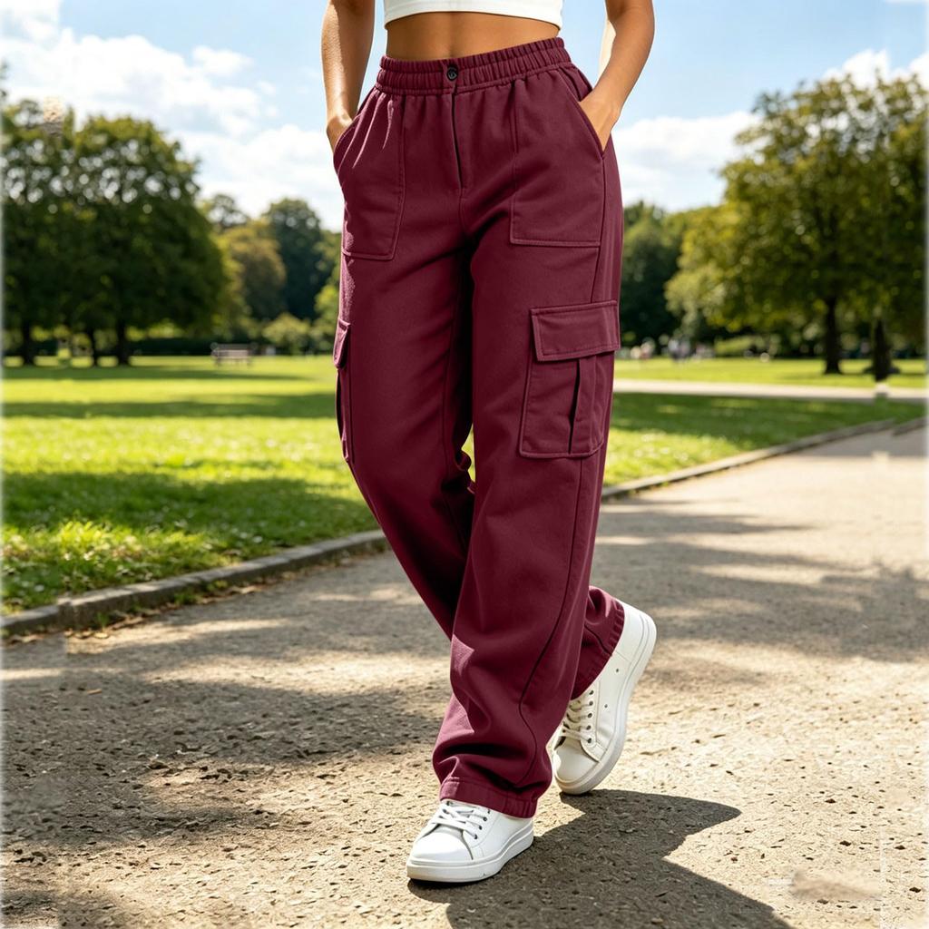 Women's Fashion Solid Color Drawstring High Waist Wide Leg Pants Casual Sporty Trousers with Pockets Elastic Waistband