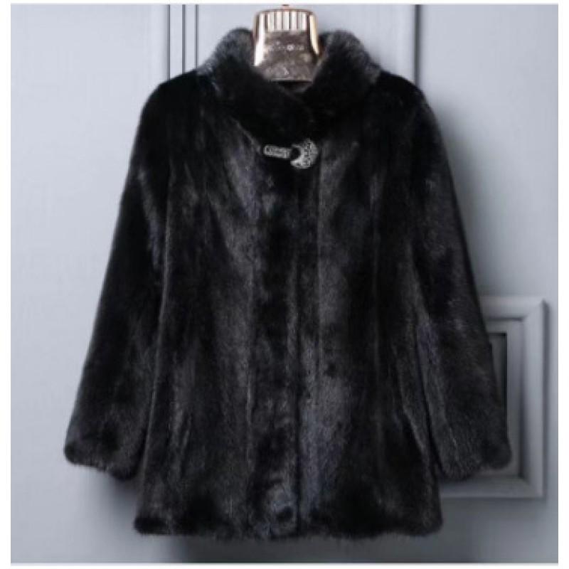 Womens Mid-Length Faux Fur Coat Hooded Thick Warm Winter Outerwear Plus Size Mink Jacket