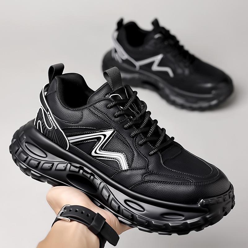 Fashion Spring Autumn Leather Platform Sneakers for Men Fashion Soft-soled Casual Running Shoes Man Designer Black Zapatillas Hombre
