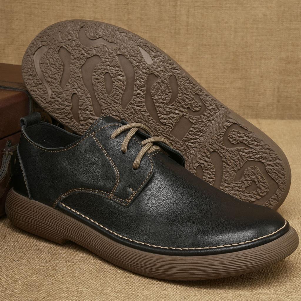 Men's British Style Casual Leather Shoes Retro Front Lace Up Business Commuting Leather Shoes Comfortable Soft Soled Top Layer Cowhide Men's Shoes