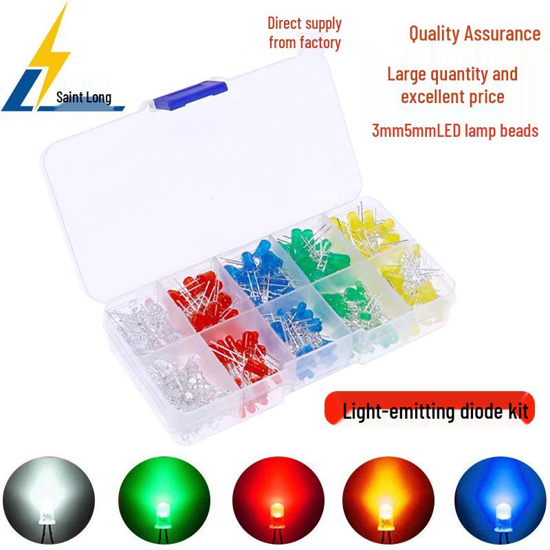F3/5MM LED Lamp Beads: Multi-Color Assorted Light Emitting Diodes (Red, Green, Blue, Yellow, White) Boxed Set