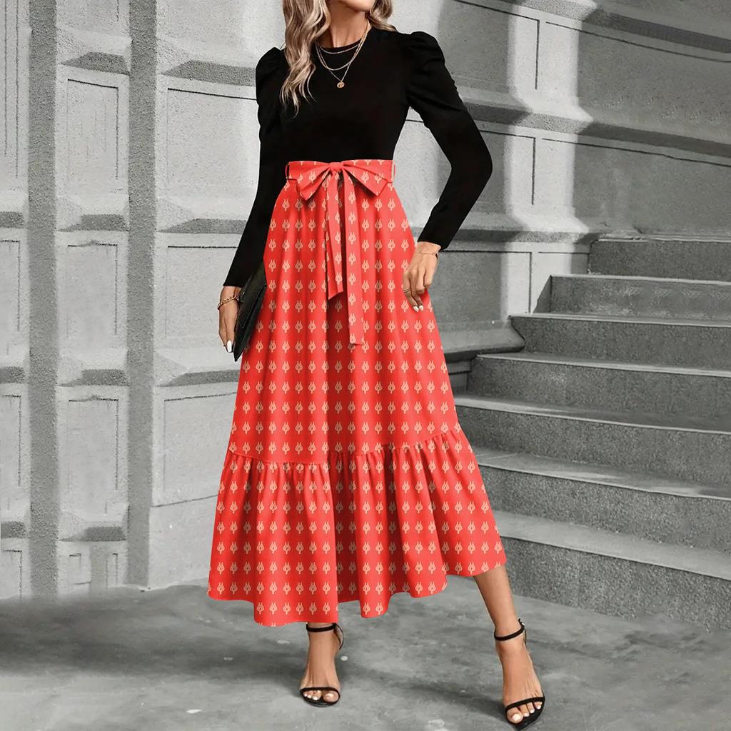 Modisches und elegantes Kleid mit Blumendruck und hoher Taille für Damen
