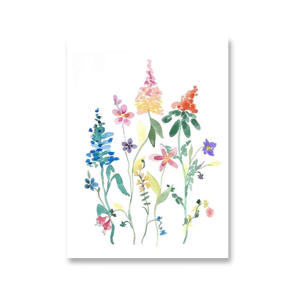 Watercolor Wildflower Flower Poster Colorful Floral Prints Plant Wall Art Canvas Painting Wall Pictures for Living Room Decor