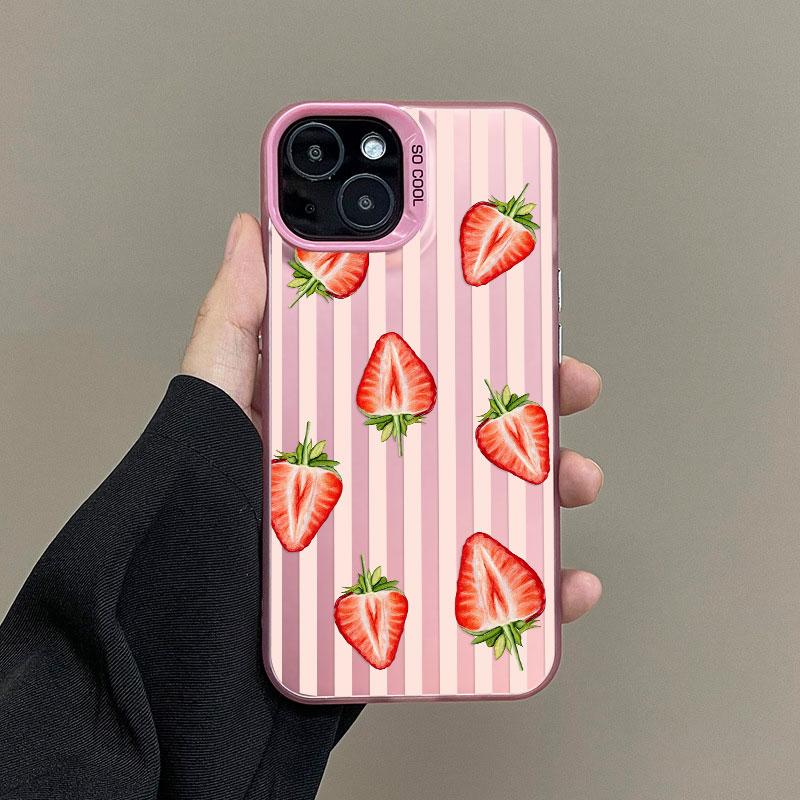 Striped Fruit Pattern Laser Phone Case For IPhone 15 17 Pro Max 16 14 Pro Max Plus 12 11 13 Mini Pro Max Shockproof Back Covers