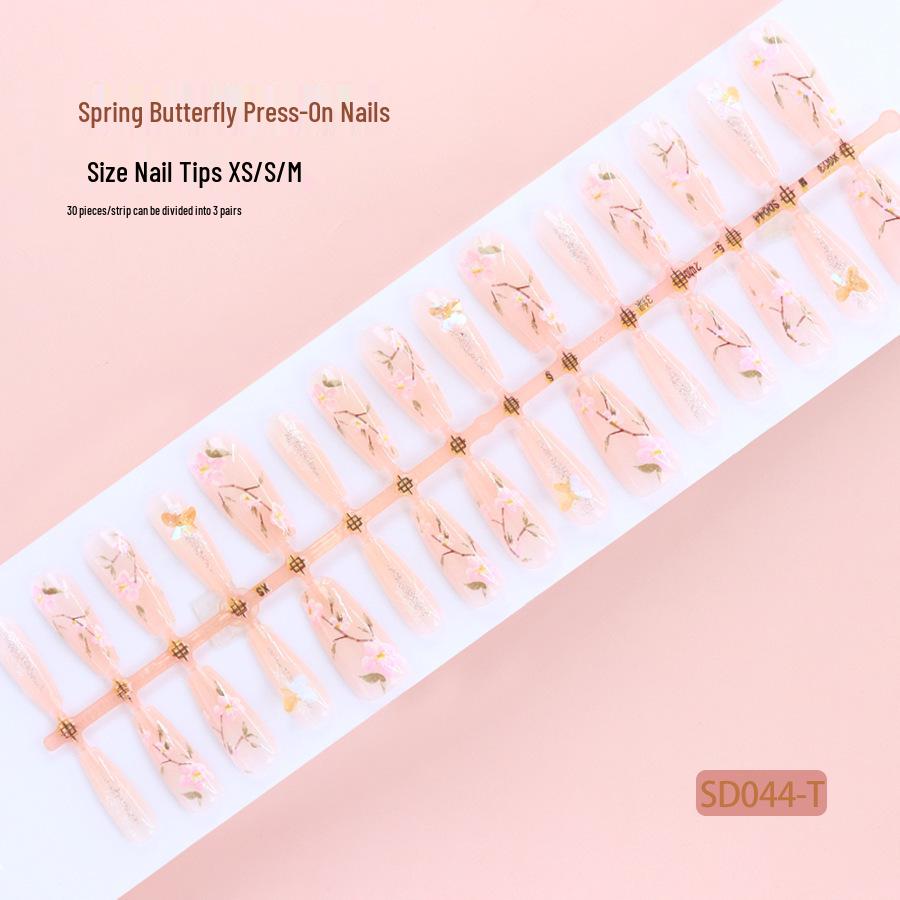 Diamond-Style Nude Pink Floral Nail Tips - 30 Detachable Pieces