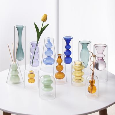 Colorful Double-layer Glass Vase, Vase Decoration Glass Vase Flowerpot Home Office Dining Table Decoration