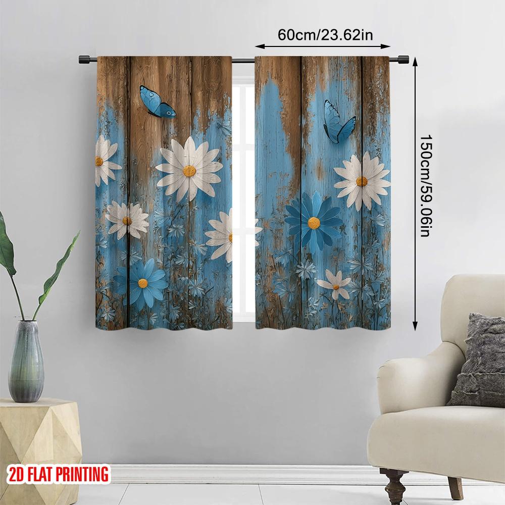 2pcs,2D plane printing Creative Curtains Rustic Blooms(1) Polyester Easy Install (without rod) Holiday Use for Living Room and