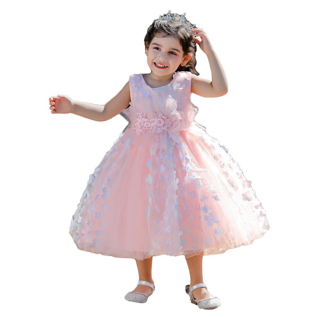3D Floral Fluffy Baby Girl Dress for Weddings & Special Occasions