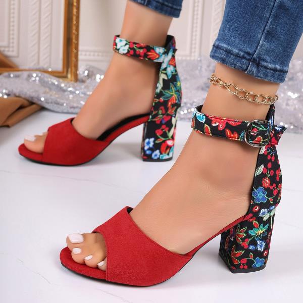 Fashion Block Heels Comfort Shoes for Women Beige Heeled Sandals Buckle Strap Large Size Open Toe Chunky Black High Big 2025 Velvet Low