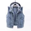 Sleeveless Jeans Jacket Women Fashion Hooded Vests Jean Short Waistcoat Large Size Cotton Zipper Denim Vest Female