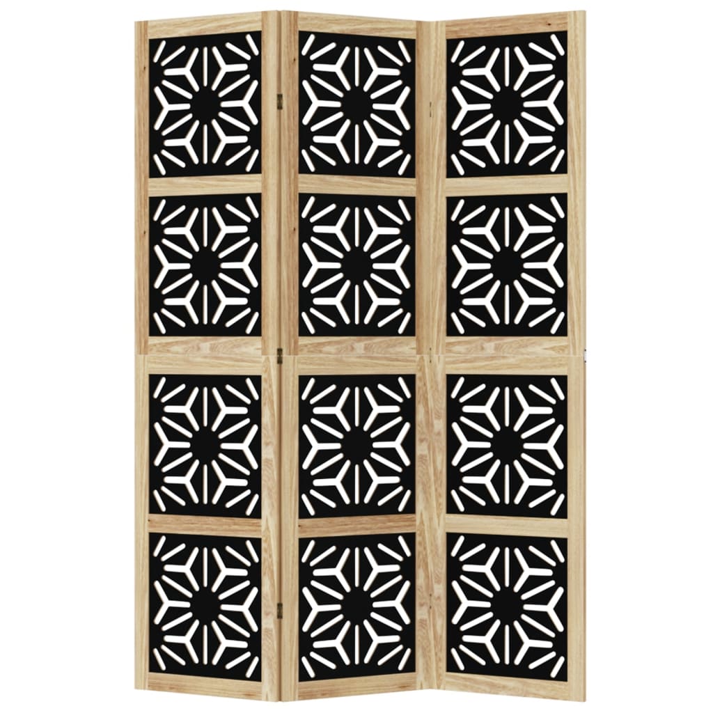 3 Panel Room Divider Brown and Black Solid Wood Paulownia