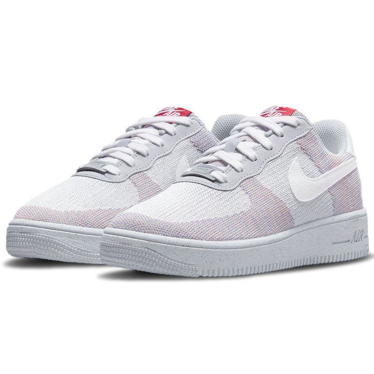 Nike Air Force 1 Crater Flyknit Wolf Grey Uomo Sneakers Pure-Platinum Gym-Red Bianco DC4831-002