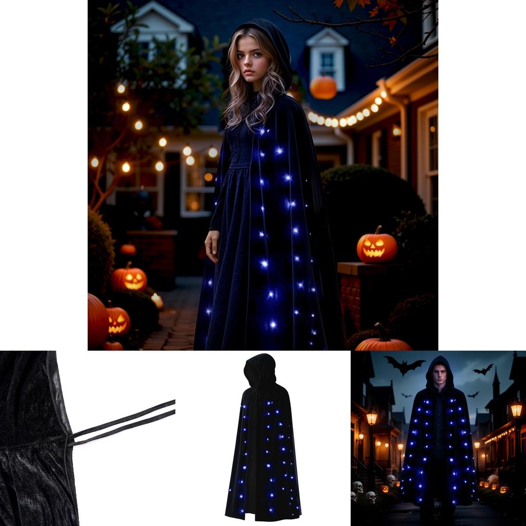 Cape de Cosplay Démon Adulte Avec Lumière LED et Matière Velours Pour Fête de Costume d'Halloween