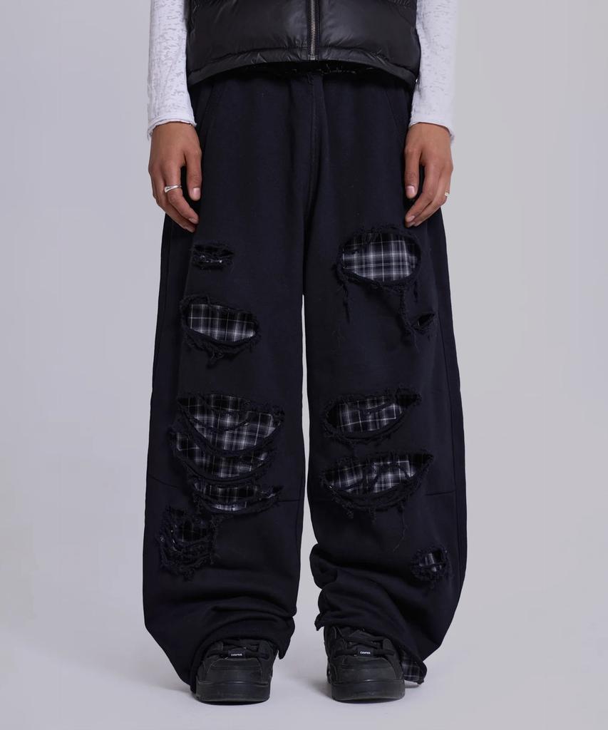Jeidideuleondeon (U) Black Check Backed Distressed Monster Jogger Black