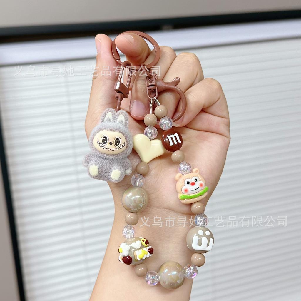 Creative Cartoon Doll Beaded Mobile Phone Chain Keychain Women's School Bag Couple Car Key Chain Bag Pendant