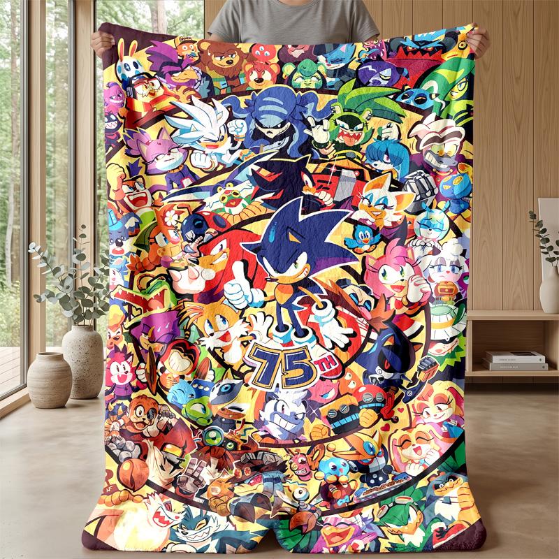 Sonic Printed Flannel Blanket Skin Friendly Warm Decorative Throw for Indoor Couch Bed Daily Use