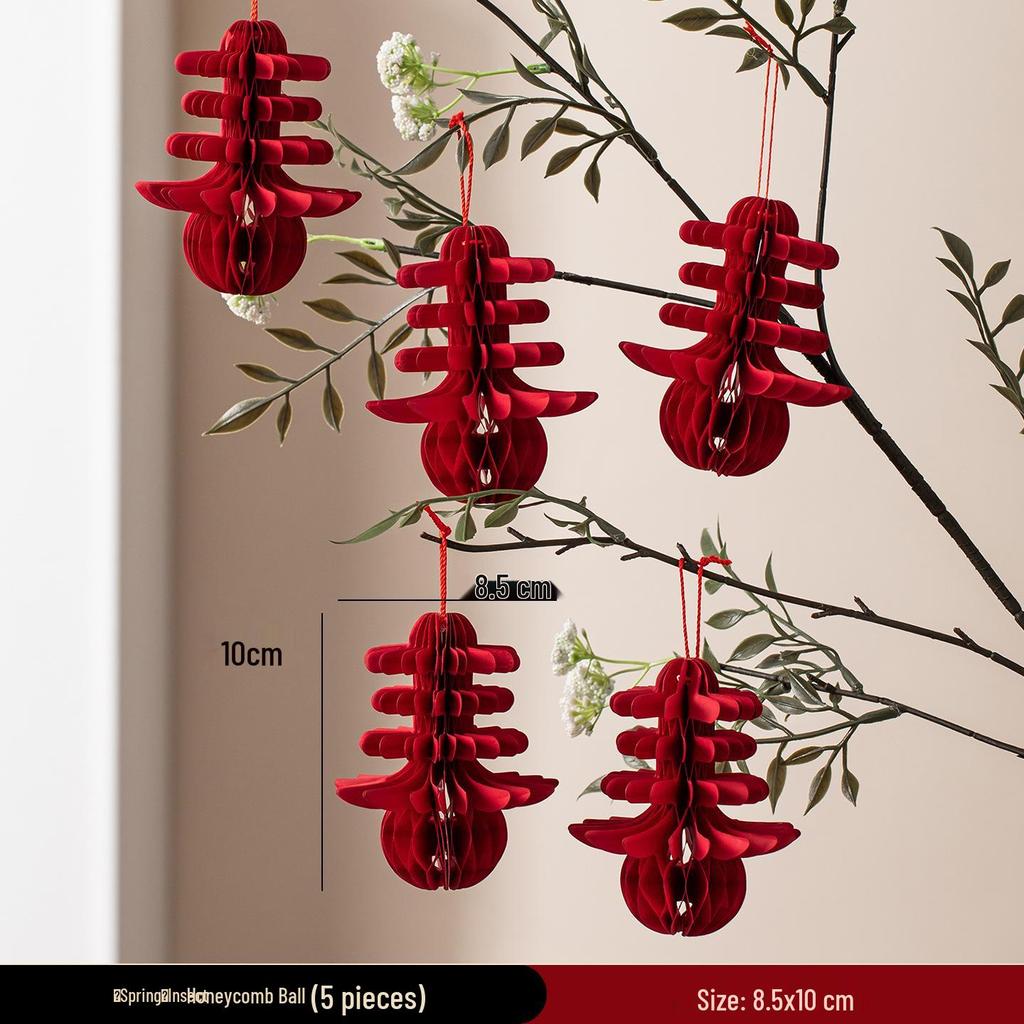 Chinese Red Lantern Hanging Ornament: Festive Flocked Bonsai Decor for New Year and Spring Festival